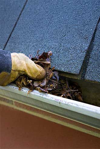 Debris removal during roof gutter inspection